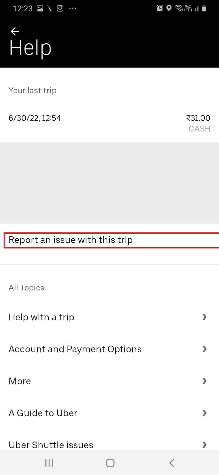 Tap on Report an issue with this trip