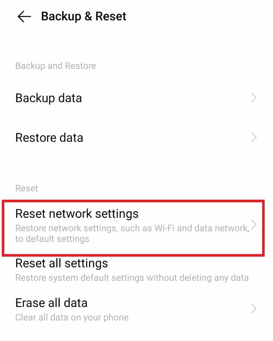  Tap on Reset network settings