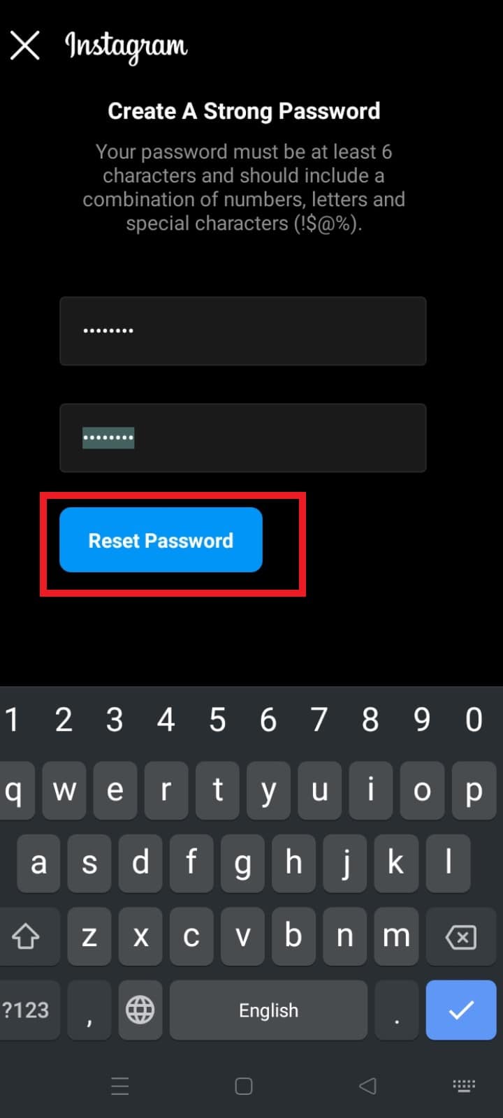 tap on Reset Password to finish the process.