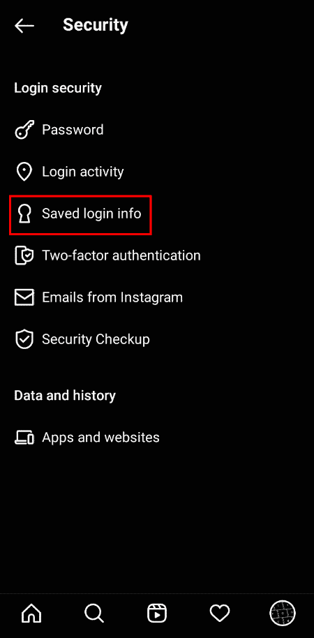 Tap on Saved login info | How to Remove Your Instagram Account from Phone
