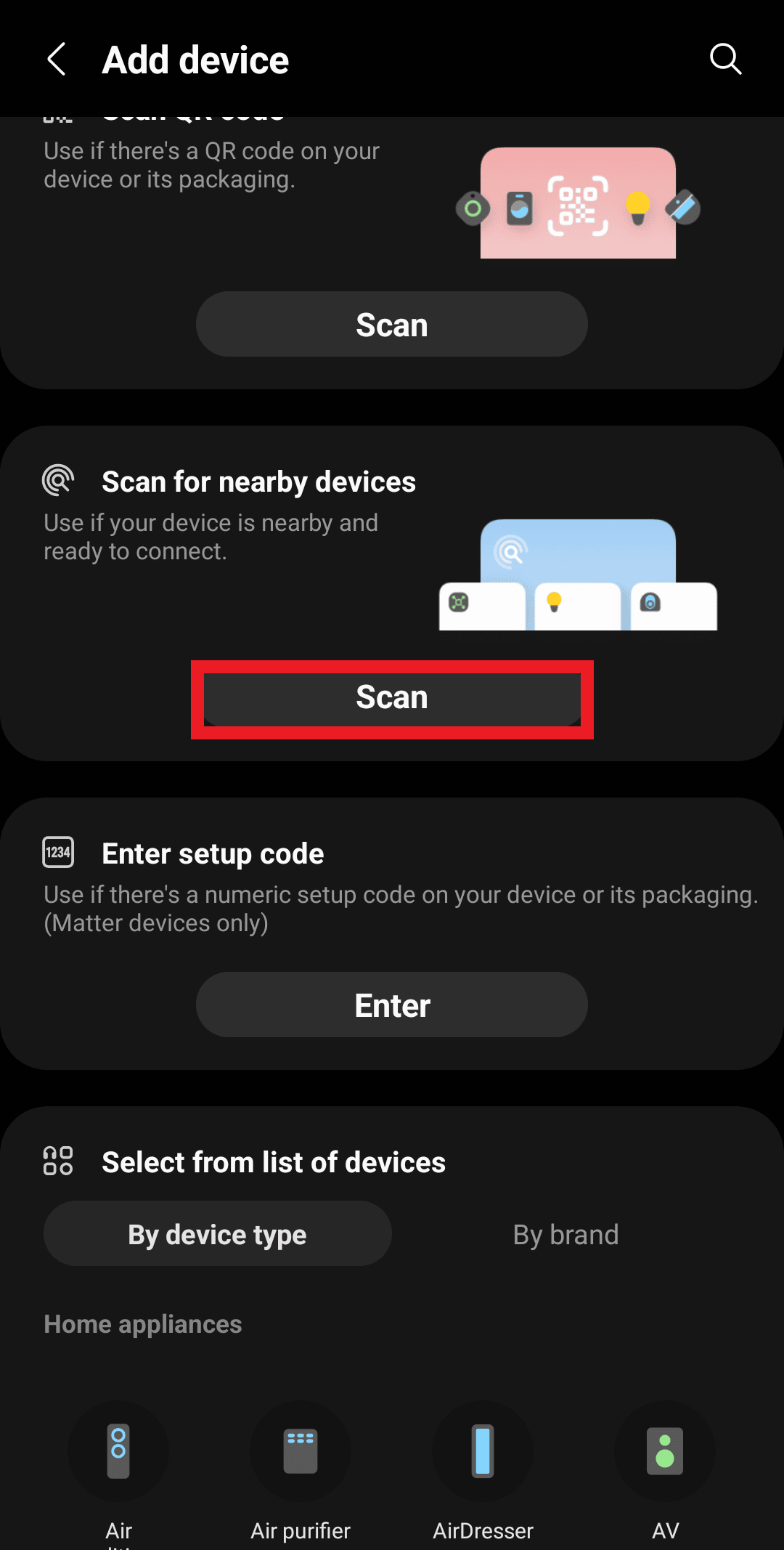 tap on scan below scan for nearby devices 