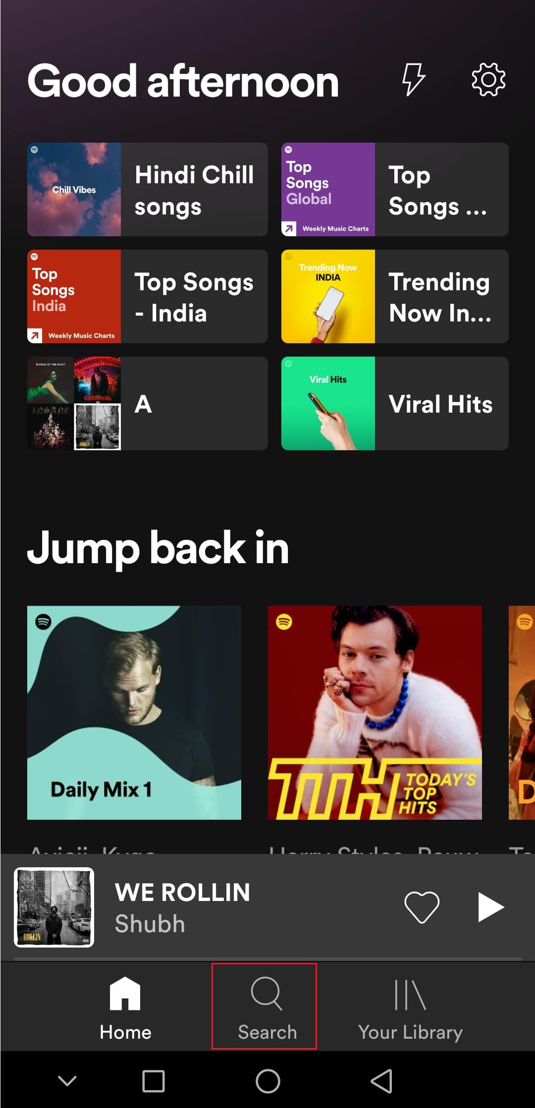 tap on search icon in Spotify android app