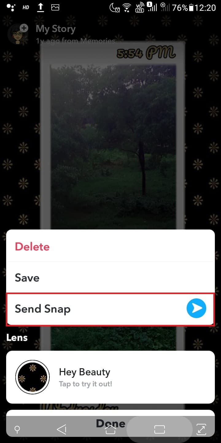 Tap on Send snap to share your snap on Instagram. 