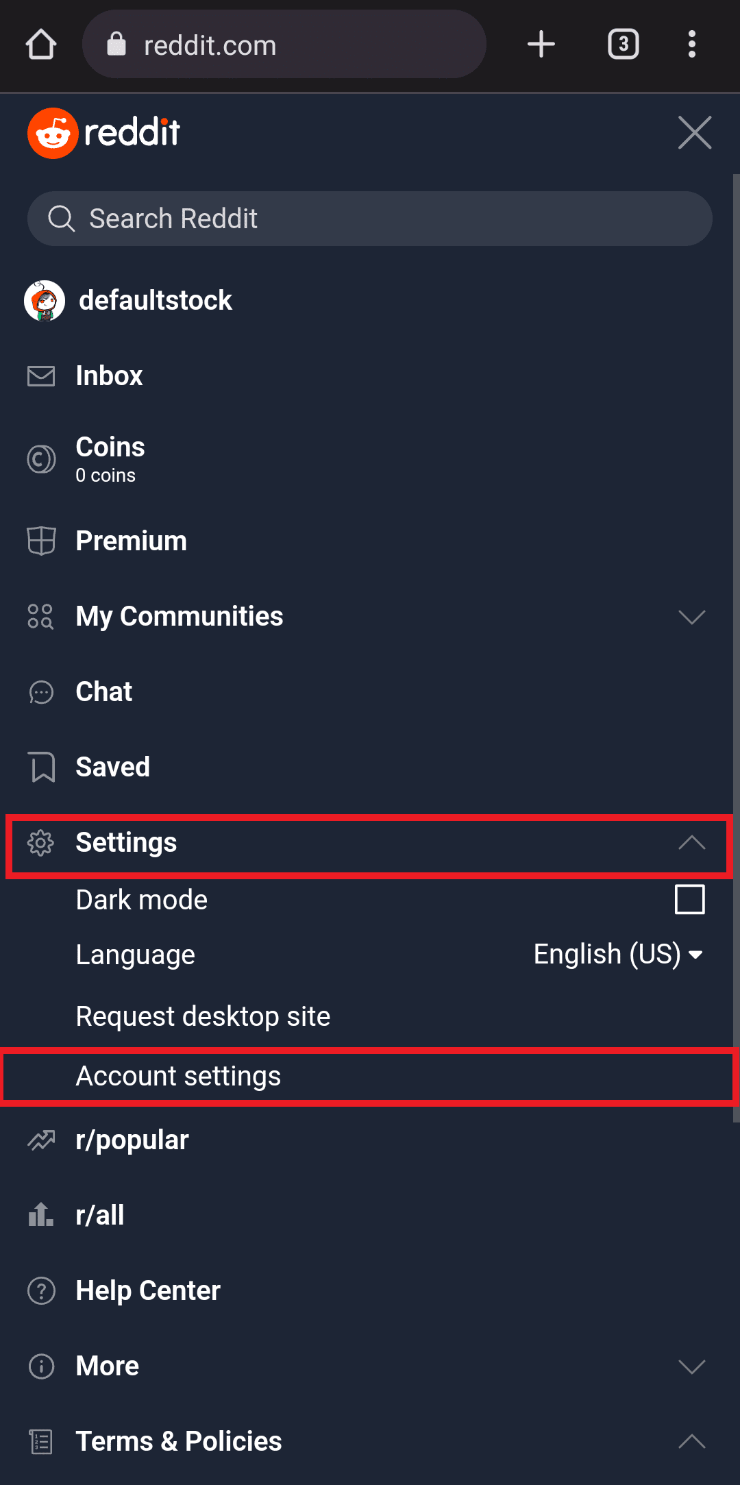 tap on settings and choose account settings