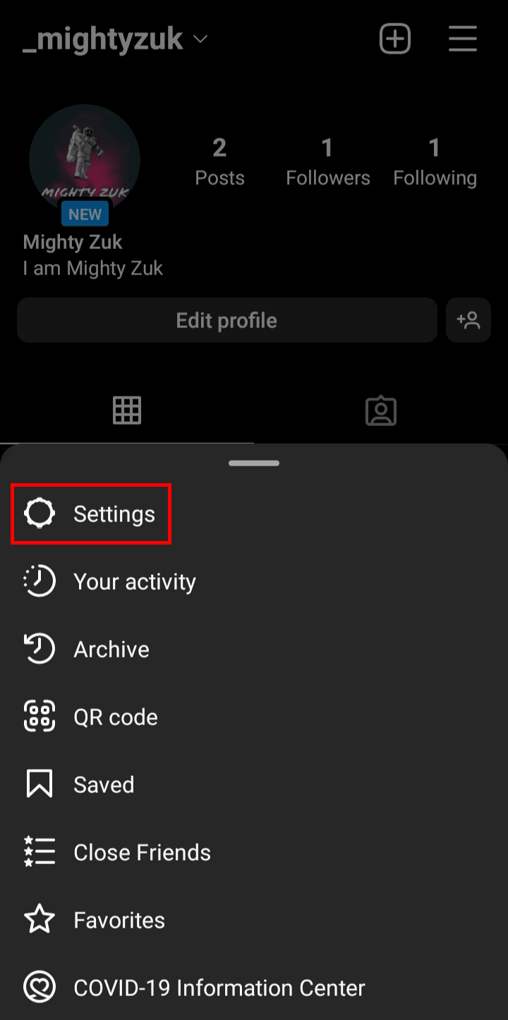 Tap on Settings from the menu that appeared at the bottom of the screen.