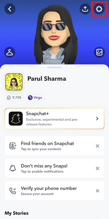 tap on settings icon on snapchat 