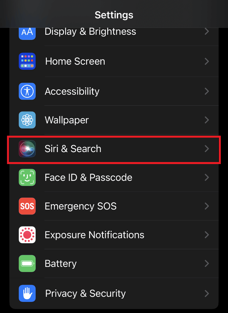 Tap on Siri & Search