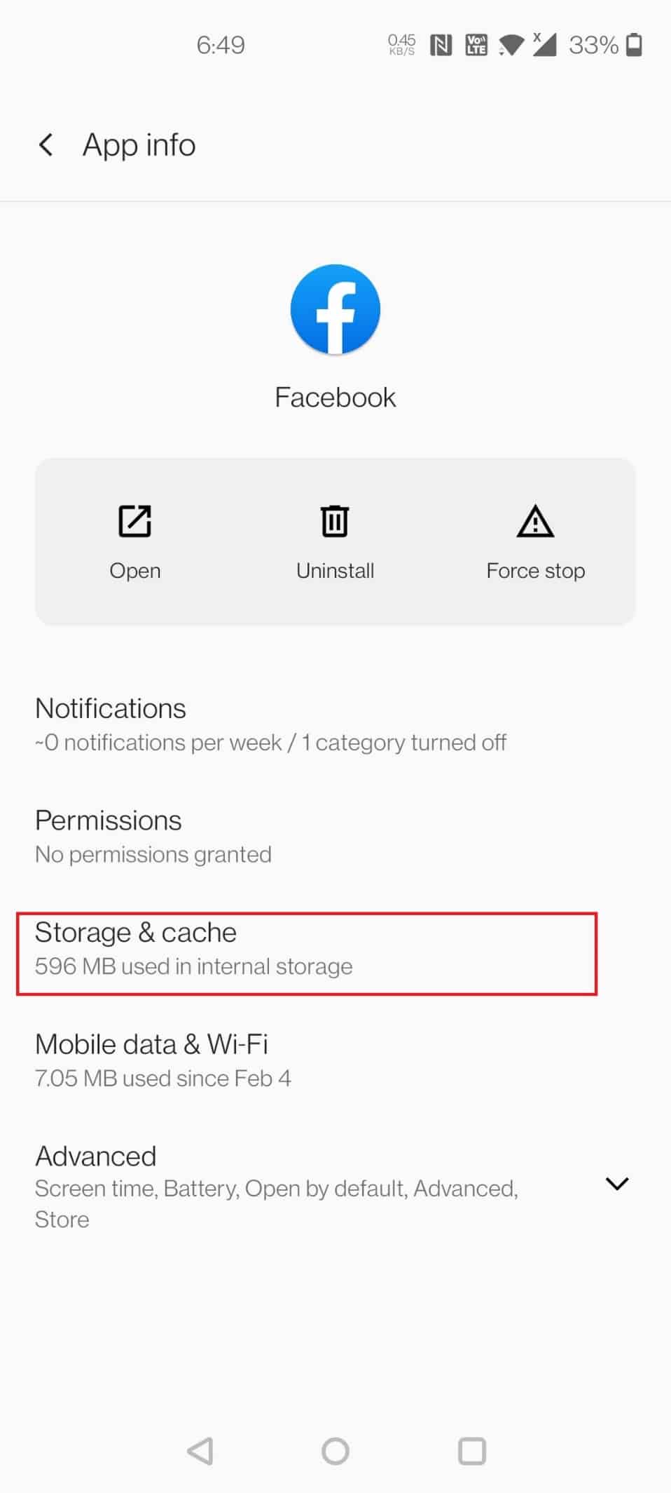 Tap on Storage and cache