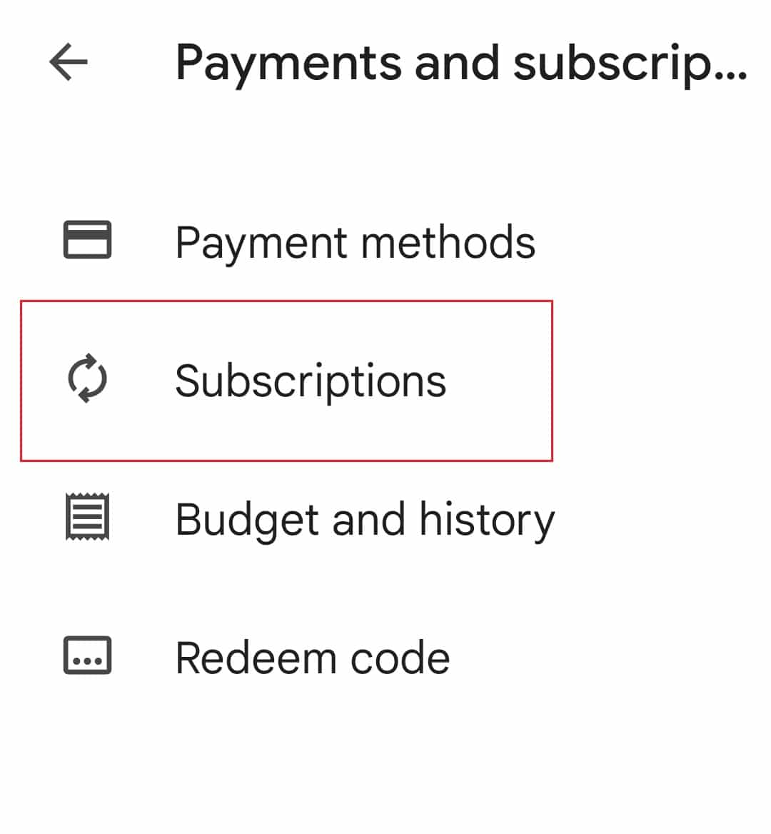 tap on subscriptions in google play store android