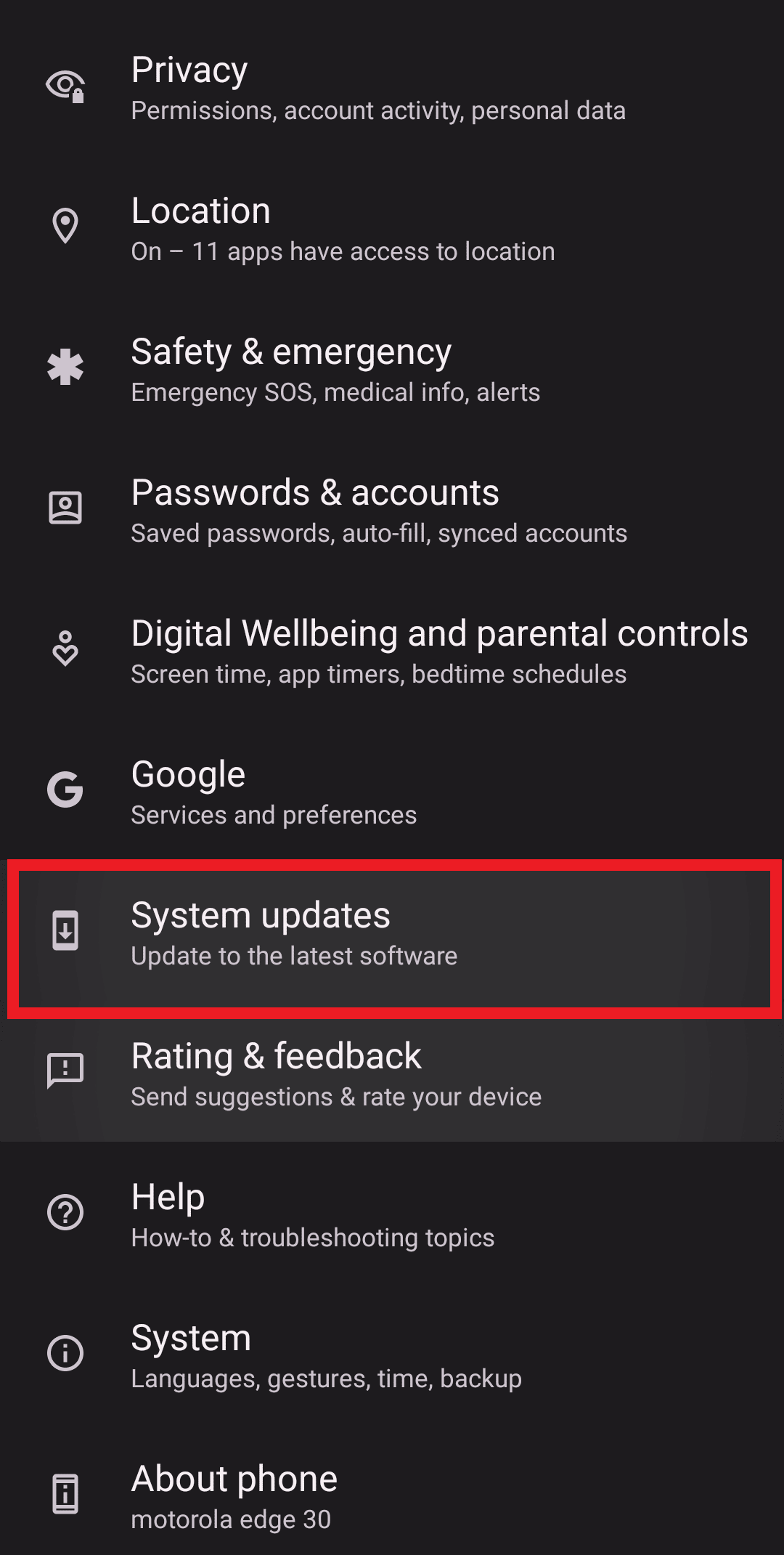 Tap on System updates
