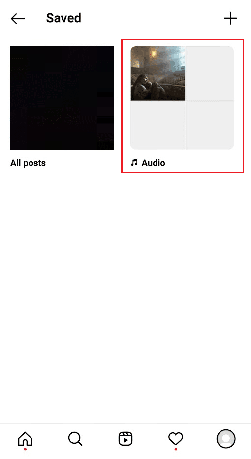 tap on the Audio tab to see the saved audio | How to Save Music on Instagram