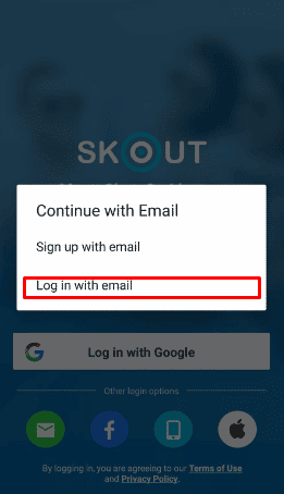 tryk på Log ind med e-mail-indstillingen