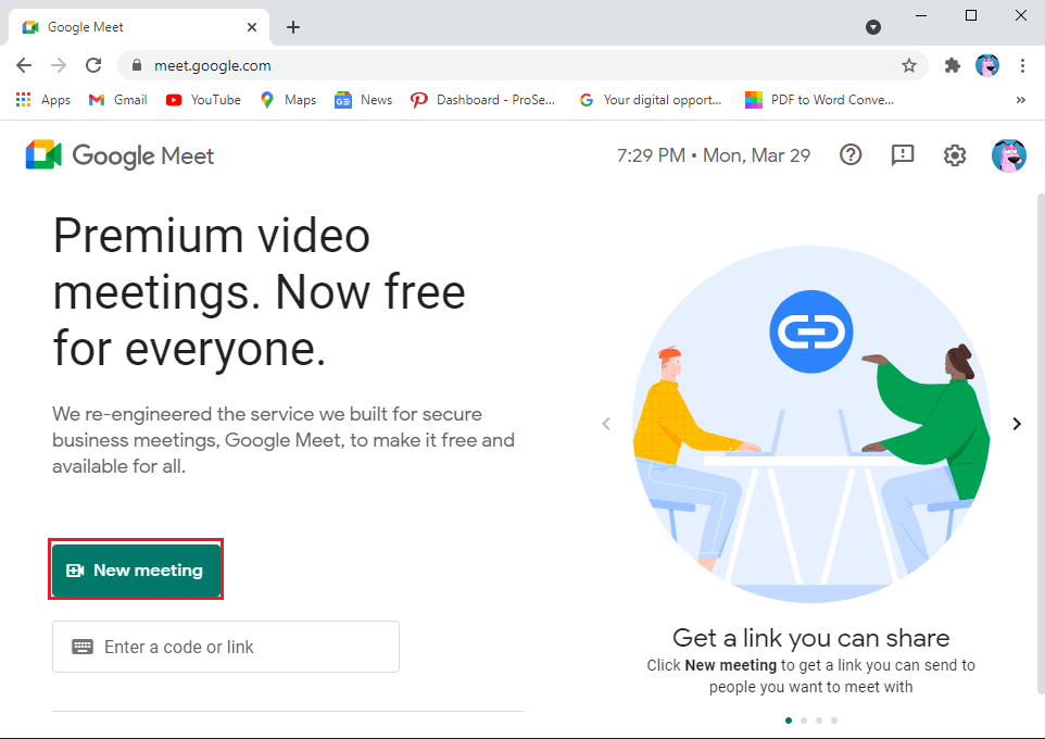 tap on the New meeting | Fix no Camera found in Google meet