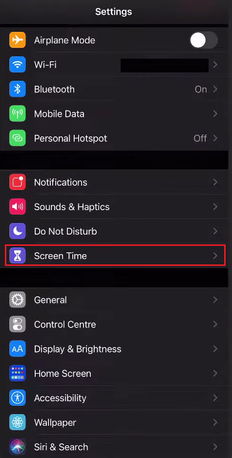 tap on the Screen Time option