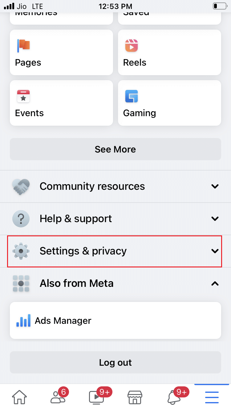 tap on the Settings and Privacy option in Facebook iOS app