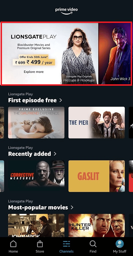 tap on the Starz Channel banner from the top | How Do I Cancel Starz Subscription on Amazon