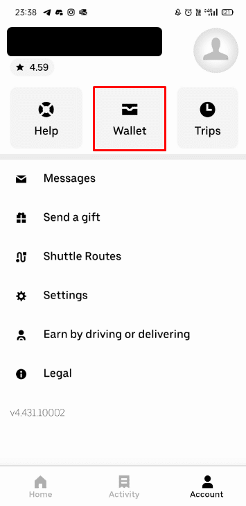 Tap on the Account icon at the bottom right corner and tap on Wallet | Is There Any Uber Free Ride Hack?