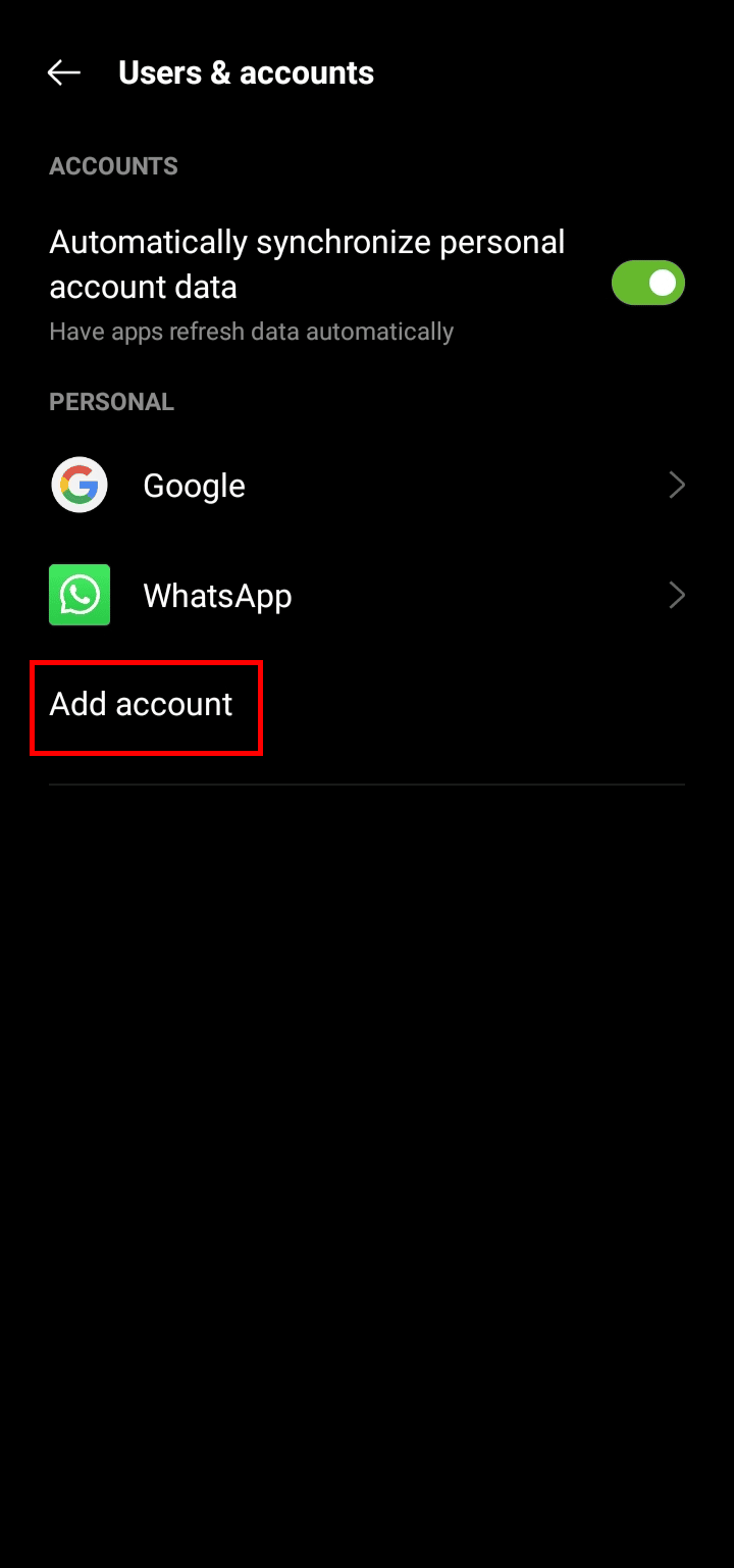 Tap on the Add account option.