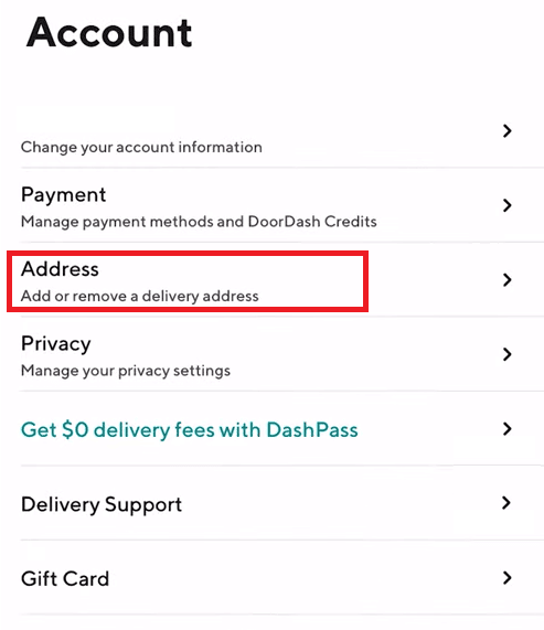 Tap on the Address option | How to Change DoorDash Location