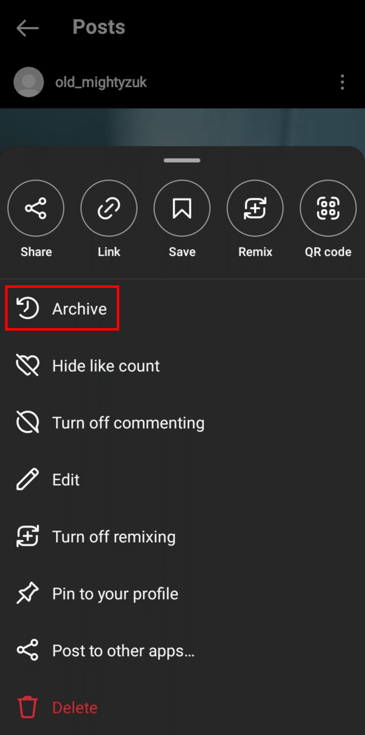 Tap on the Archive option from the popup menu to add a post to the archive.