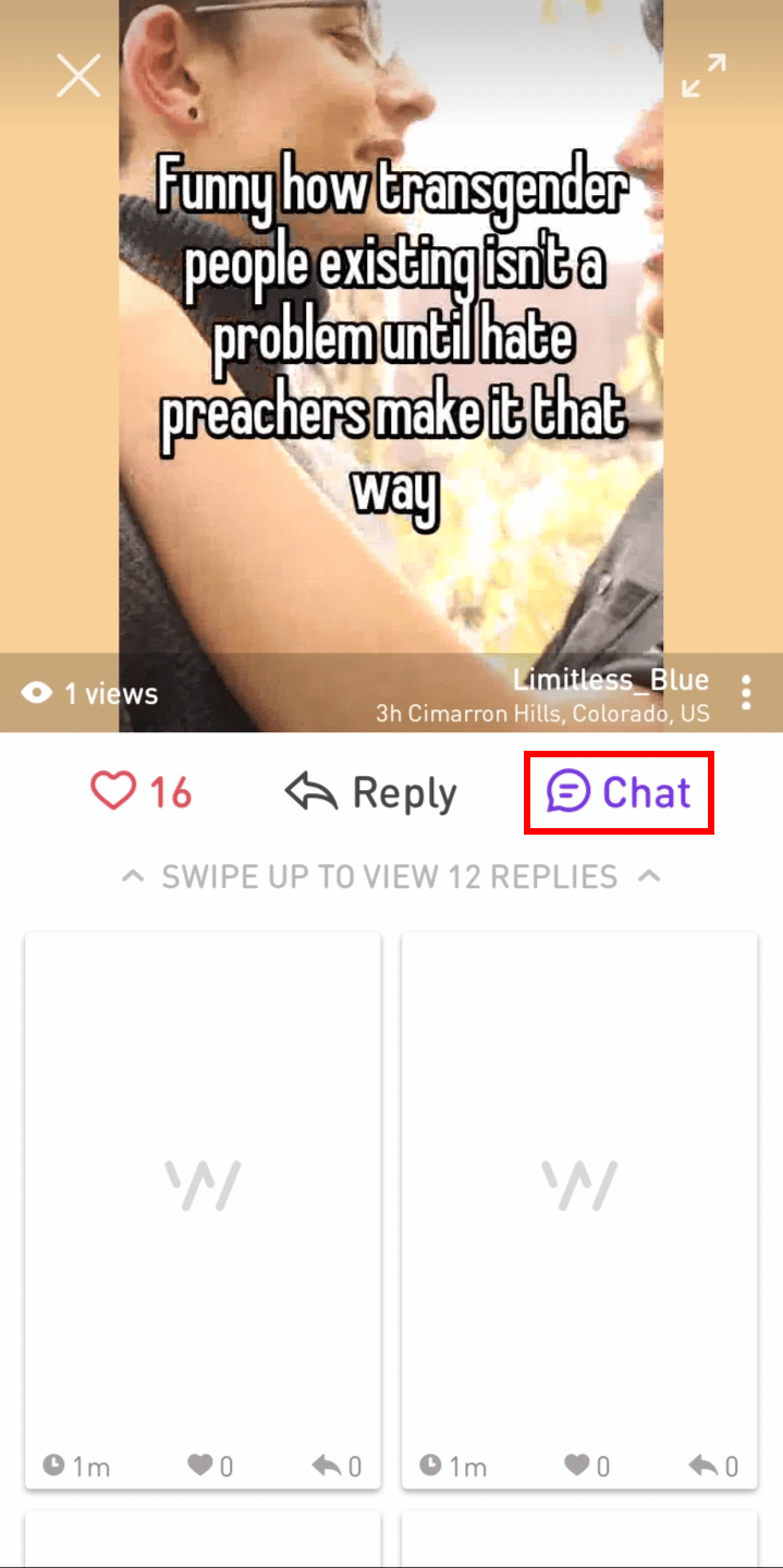 Tap on the chat icon at the bottom of the whisper.