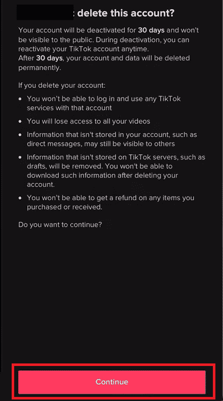 tap on the Continue option after reading the consequences