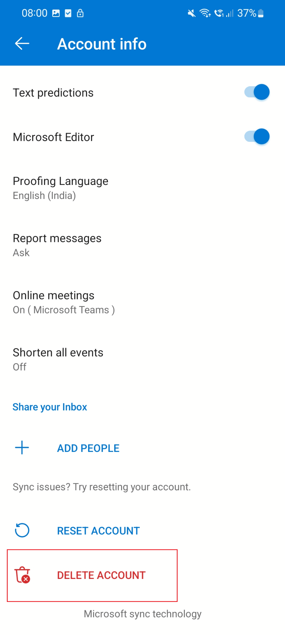 tap on the Delete Account option. Fix Outlook Error This Item Cannot Be Displayed in Reading Pane