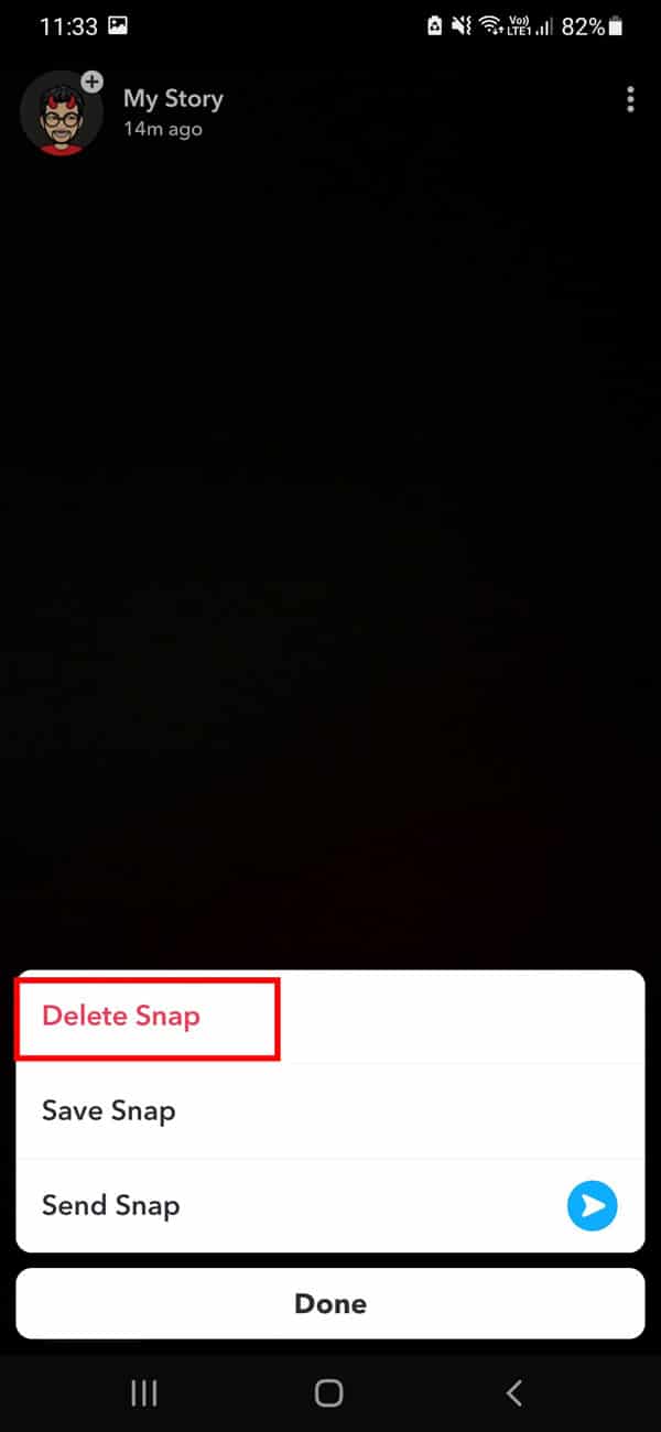 tap on the delete snap option | How to Delete Messages on Snapchat