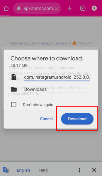 Tap on the Download option in the alert popup message