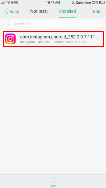 Tap on the downloaded files, and select Instagram’s APK files which you downloaded earlier. | change the view on Instagram