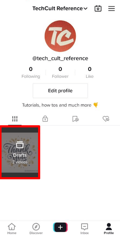 Tap on the draft folder | How to Delete TikTok Video