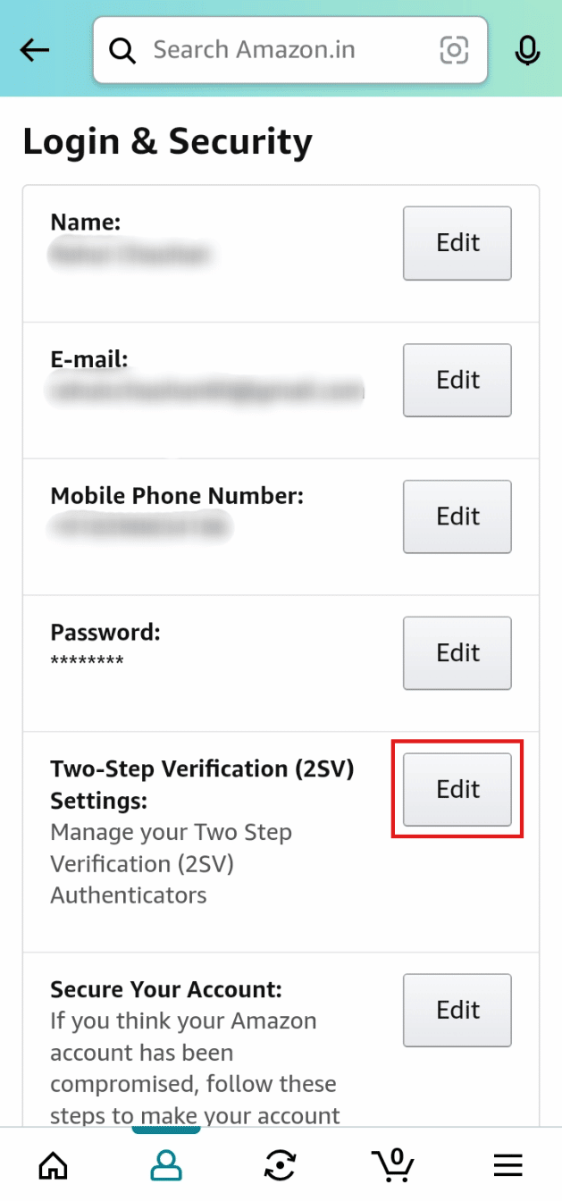 Tap on the Edit button beside Two-Step Verification (2SV) Settings | How to Change Phone Number on Amazon | log into Amazon if you change your phone number | bypass Amazon OTP verification