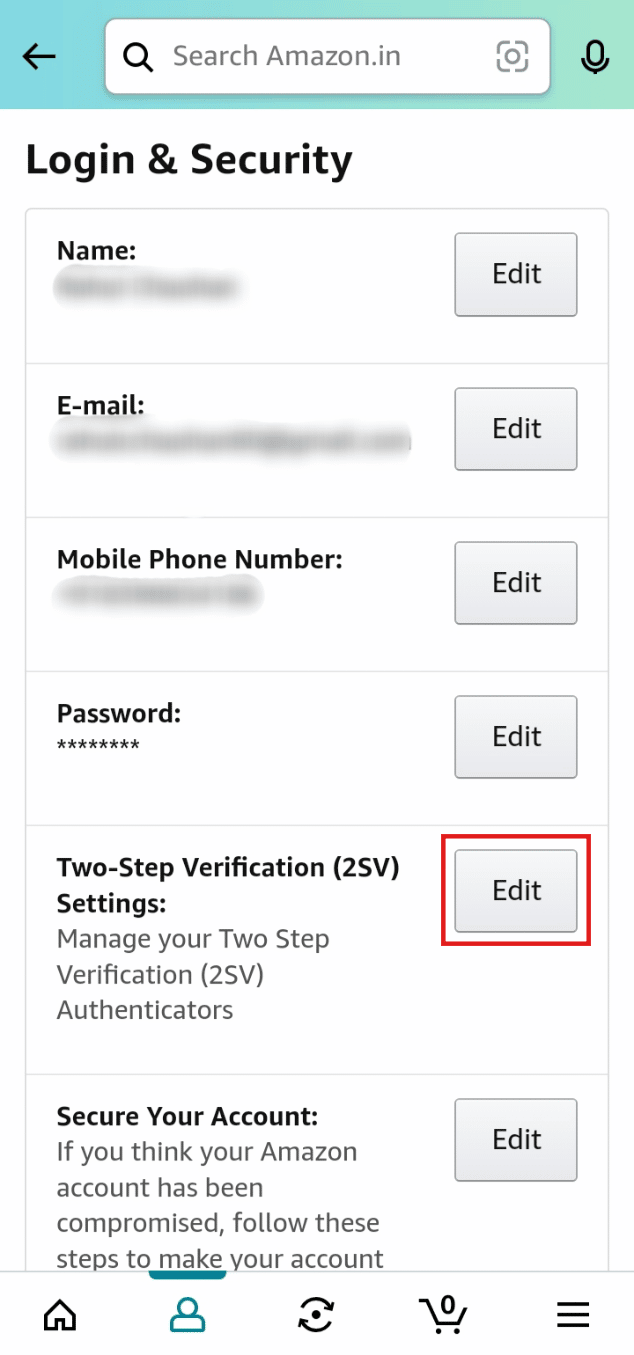 Tap on the Edit button beside Two-Step Verification (2SV) Settings.