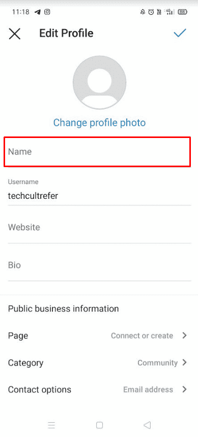 Tap on the Edit Profile button and delete the existing name | How to Change Your Name on Instagram