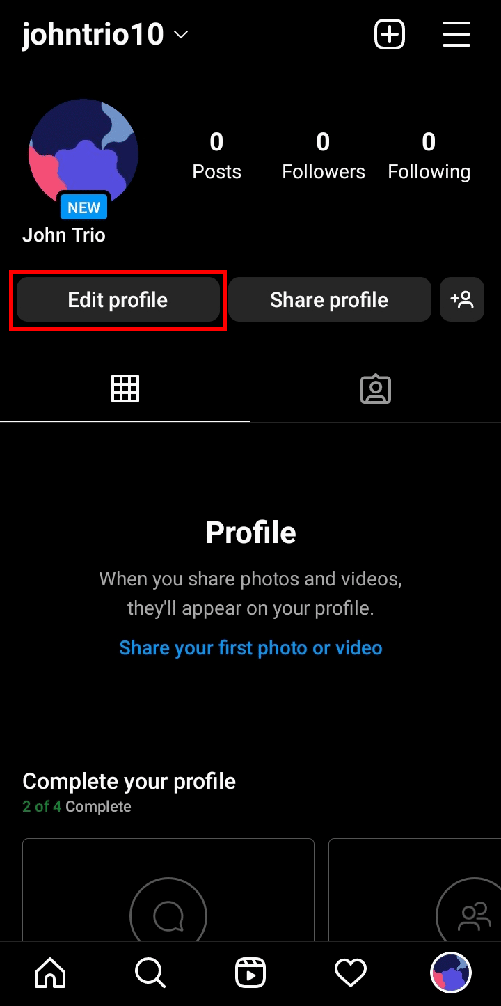 Appuyez sur le bouton Modifier le profil sous votre photo de profil. | Comment changer d'âge sur Instagram