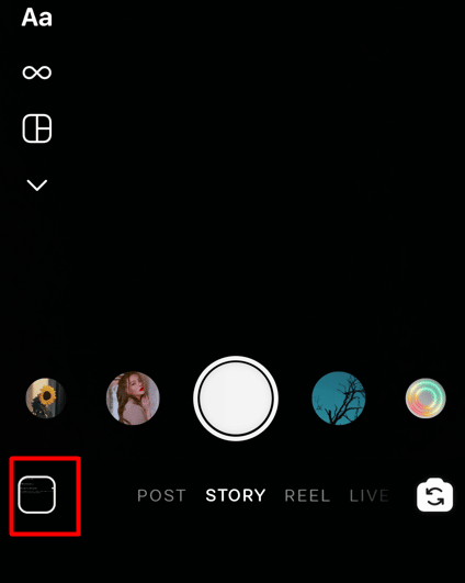 Tap on the gallery icon from the lower-left section of your section | How to Make Video Play on Instagram Story