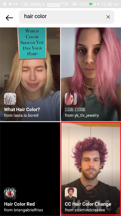 Tap on the hair color filter you want to try