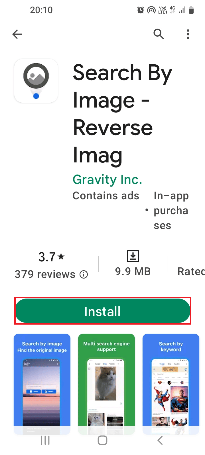 Tap on the Install button of the app 