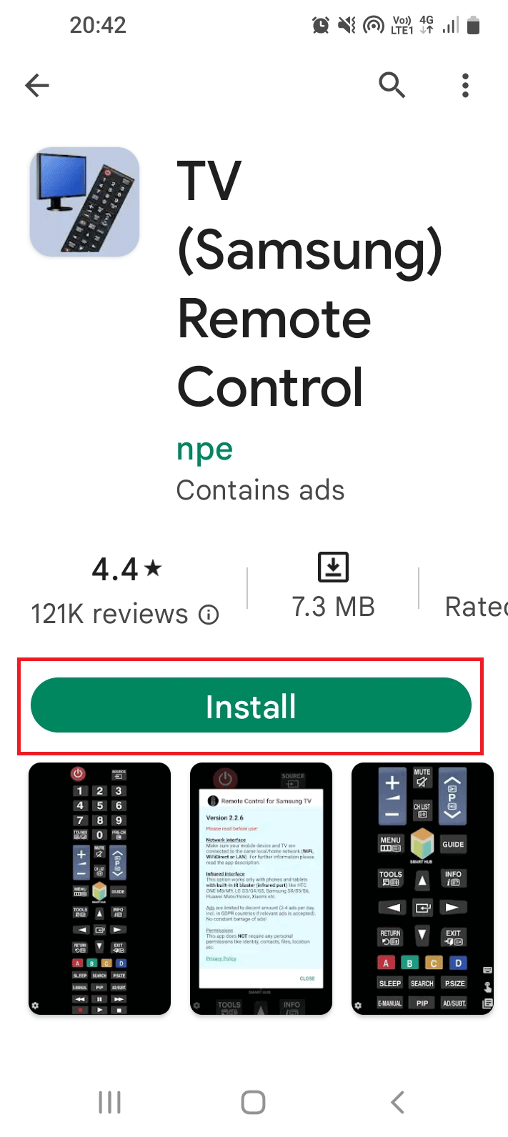 Нажмите кнопку «Установить» в приложении Samsung Remote Control на телевизоре.