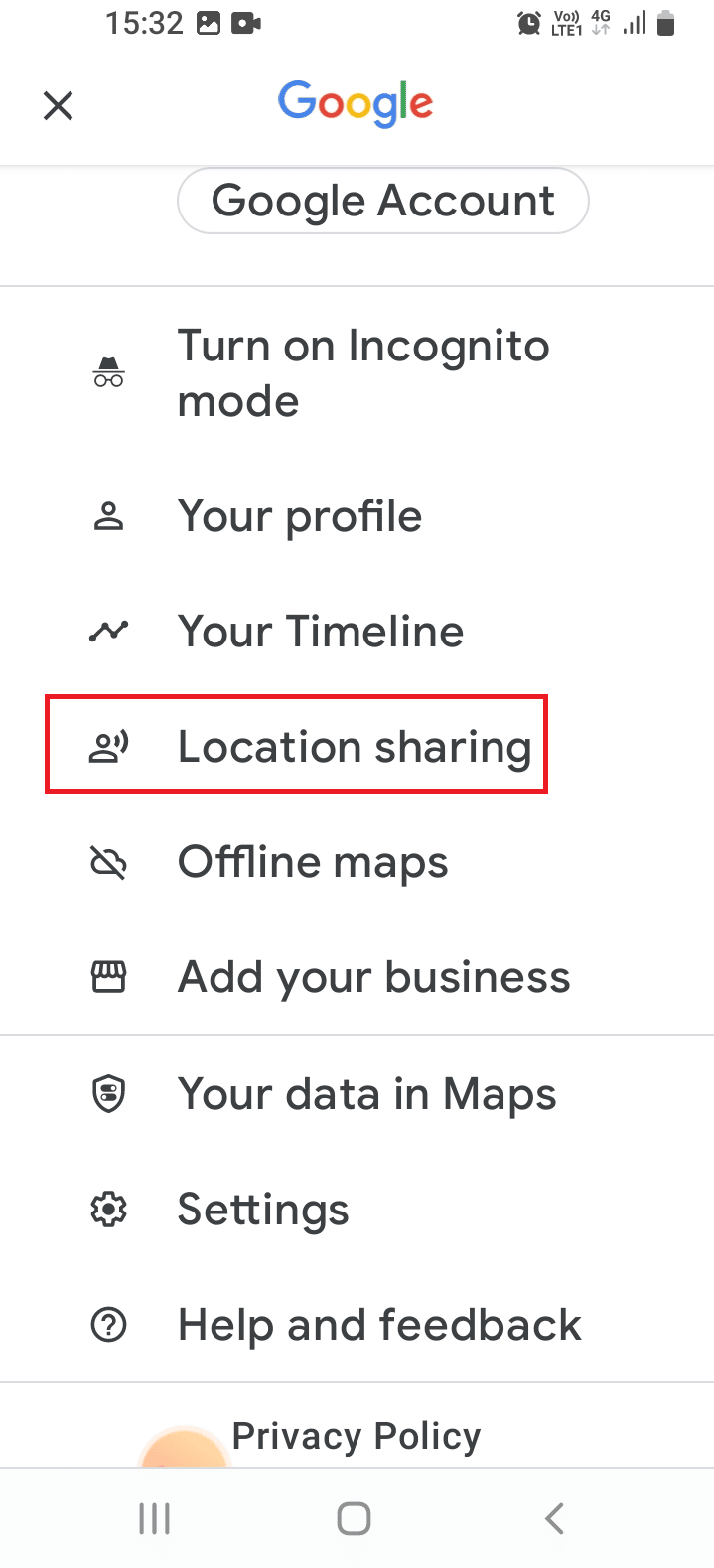 Appuyez sur l'option de partage de position