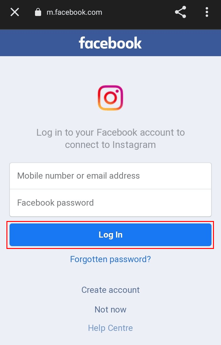 Tap on the Log in with Facebook option | | How to Login to Instagram without Phone Number and Email