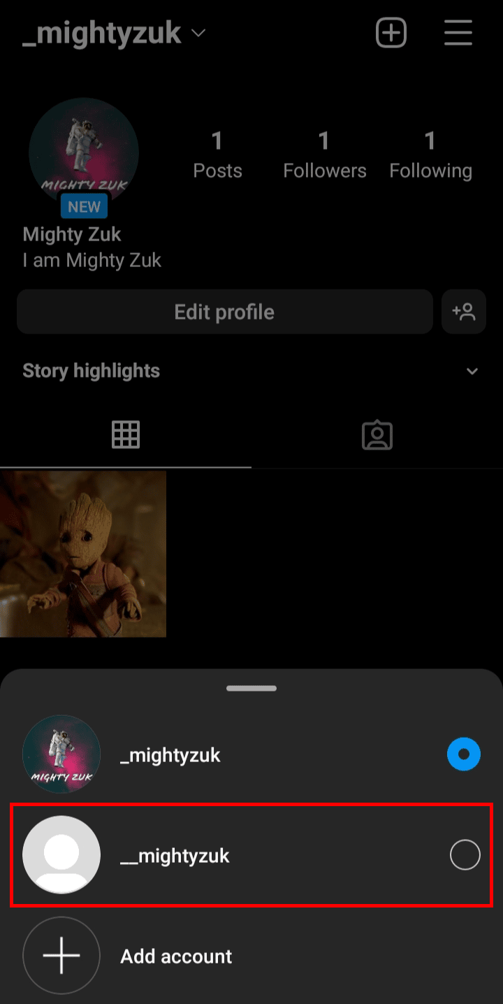 Tap on the other account to switch to it.