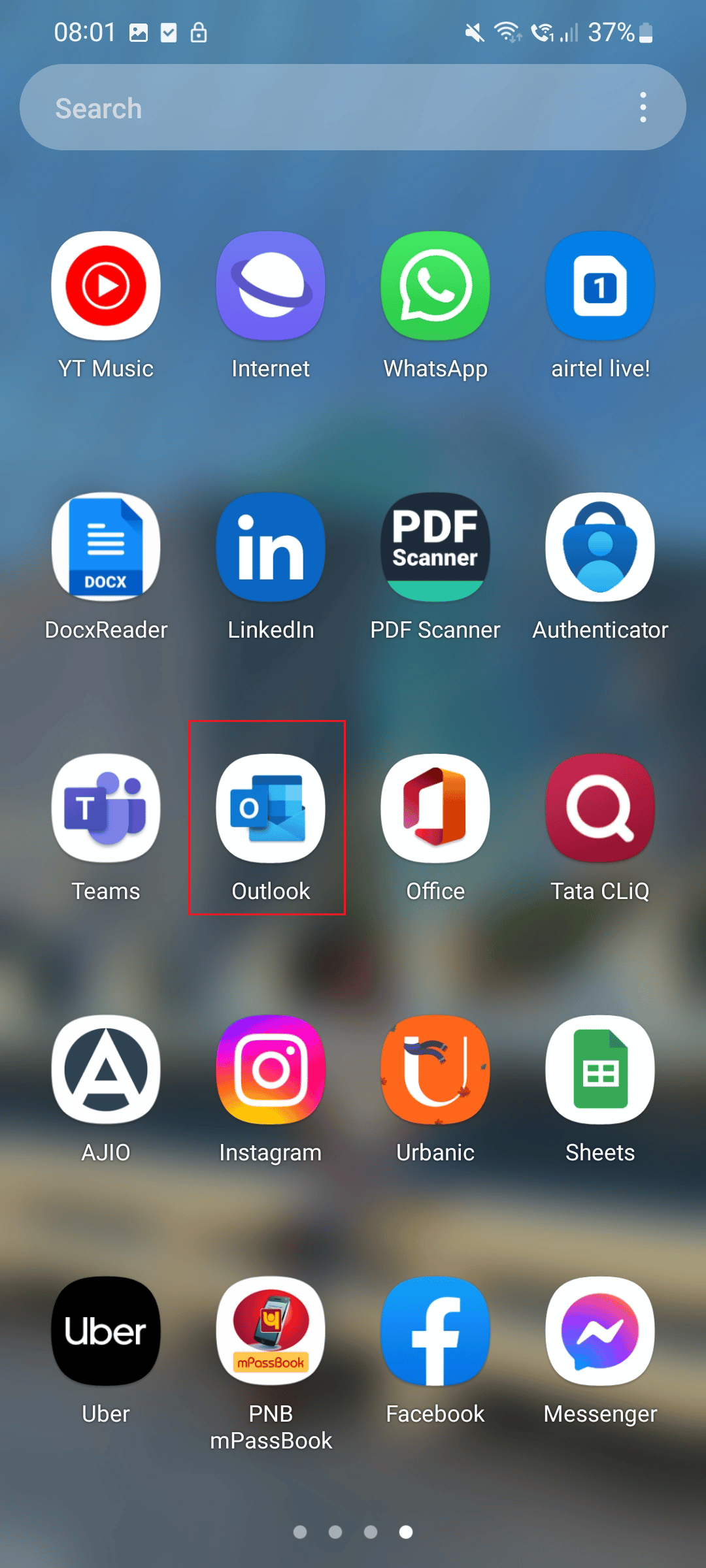 tap on the Outlook app
