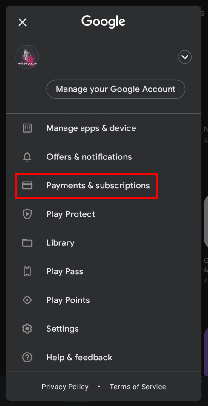Tap on the Payment & subscriptions option.
