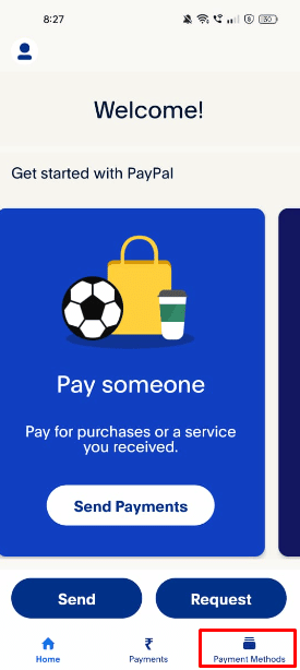 Tap on the Payment Methods option present at the bottom navbar. 