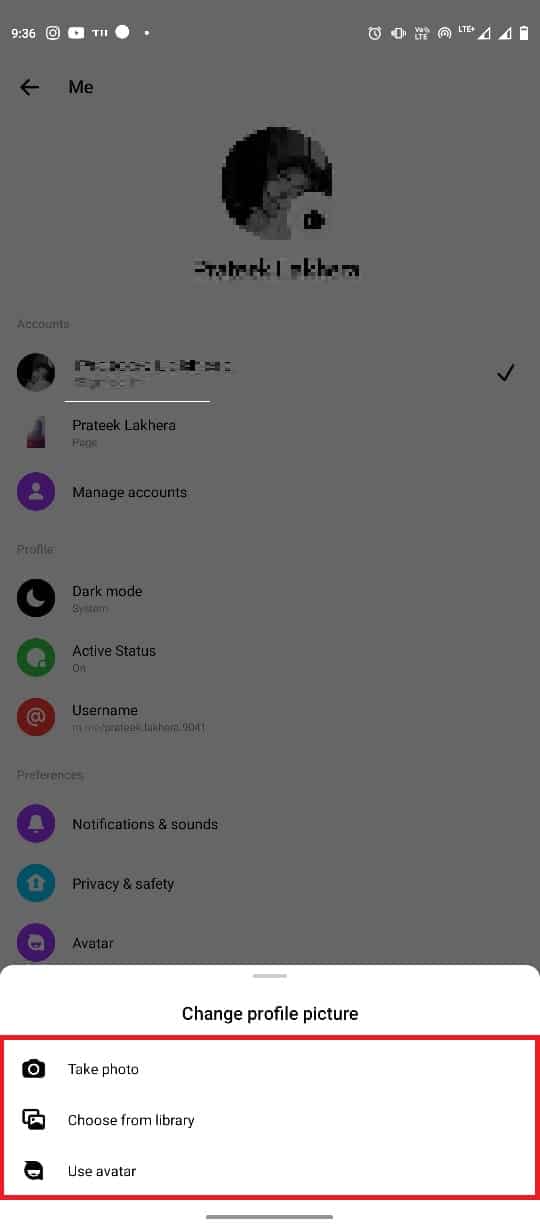 Tap on the profile picture and select one of the profile picture options