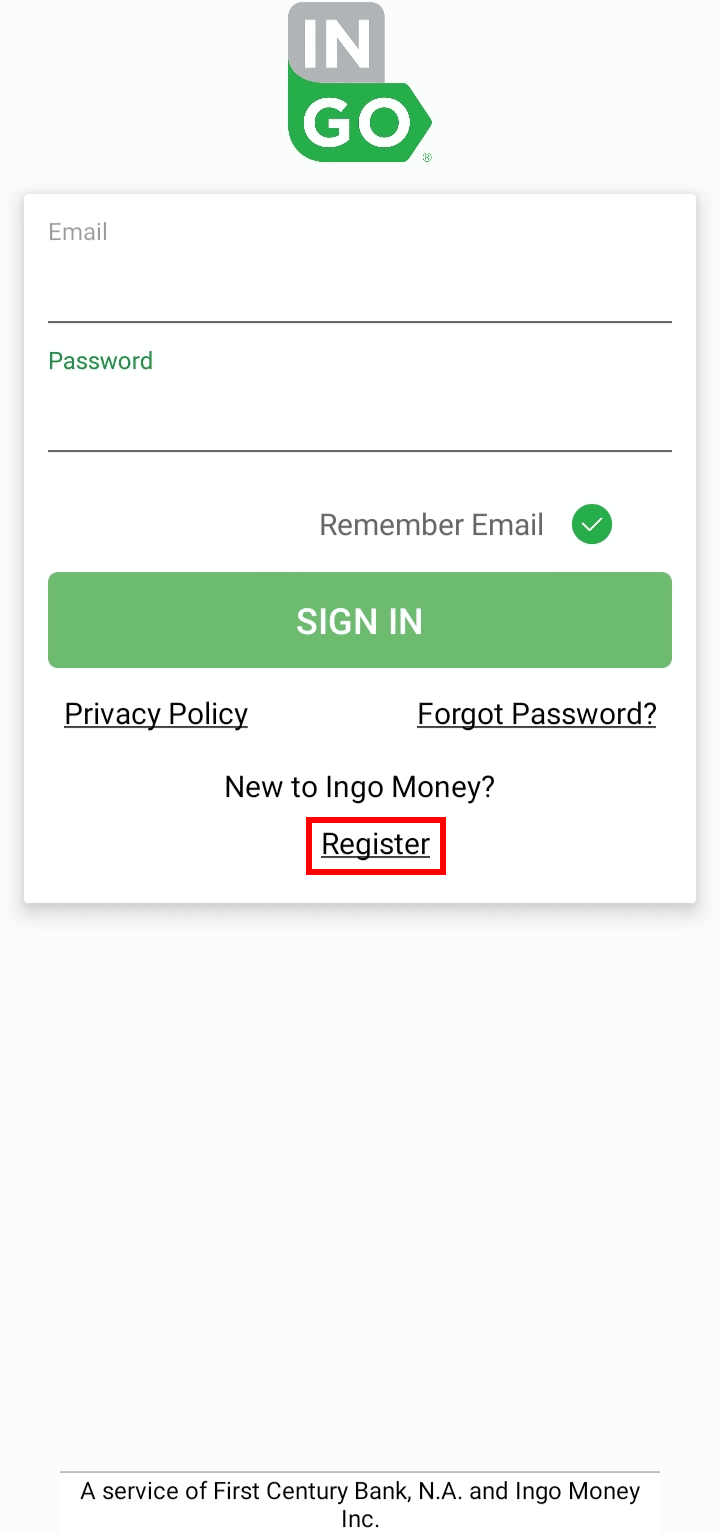 Tap on the Register option at the bottom. | Ingo Money live chat