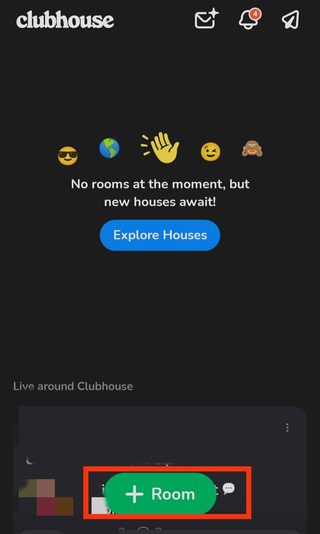 Tap on the +Room icon. | change your name on Clubhouse