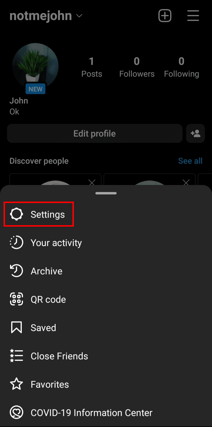  Tap on the Settings option from the popup menu at the bottom. | How to See Liked Posts on Instagram