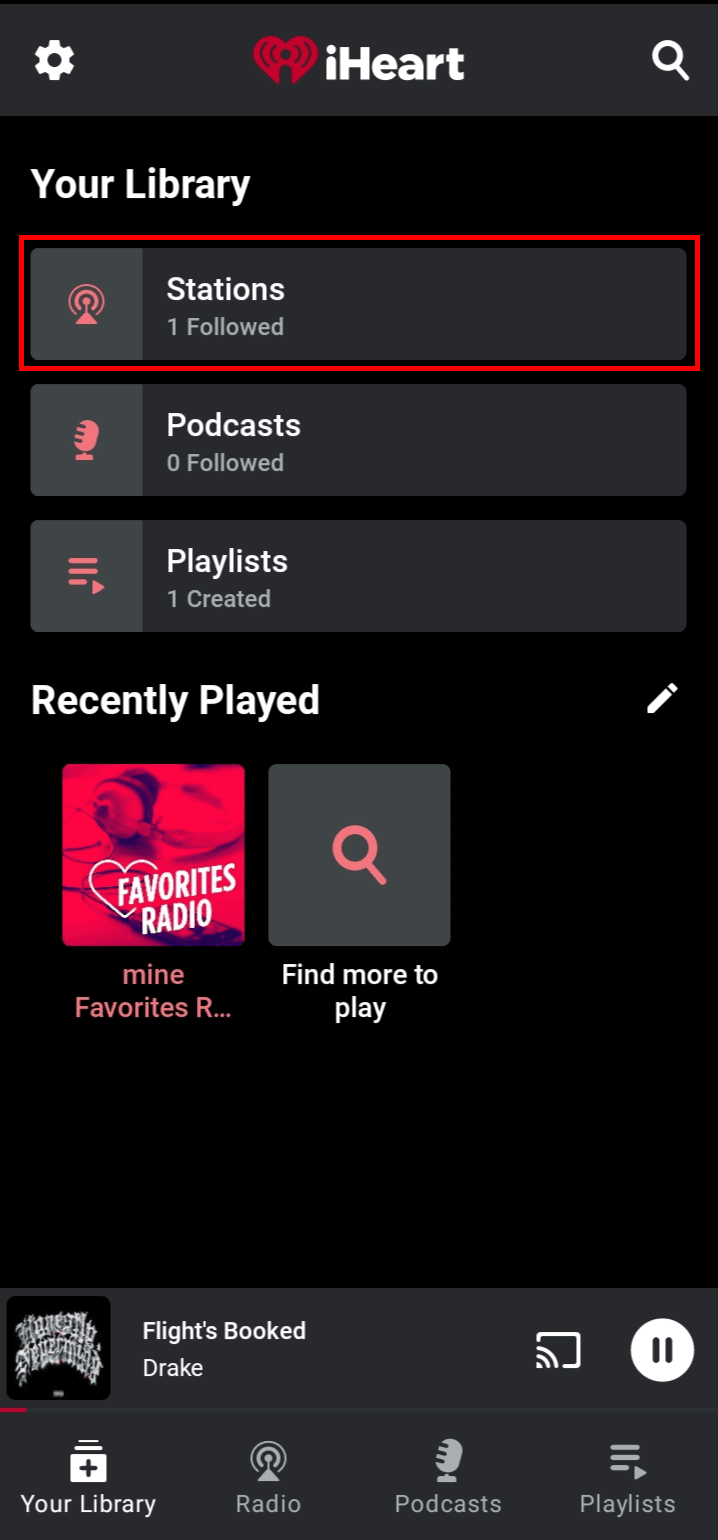 Tap on the Stations option. | How to Delete iHeartRadio Account